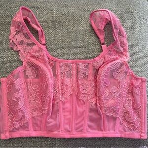 Victoria’s Secret Dream Angels Large Pink Lace Corset Top Boho Embroidery New